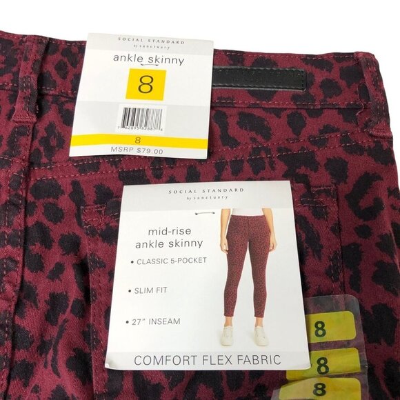 Social Standard by Sanctuary NWT Red Cheetah Mid Rise Ankle Skinny Pants Size 8 - Picture 6 of 12